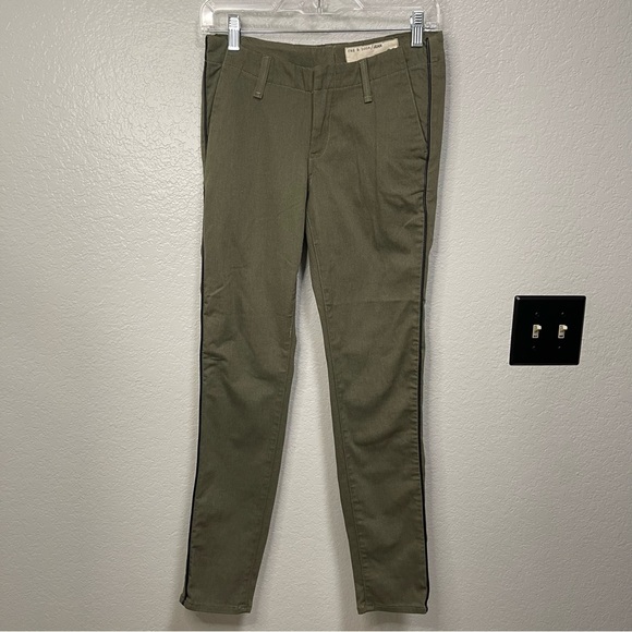 Rag & Bone Army Green Lamb Leather Trim Pants Size 26 - Picture 1 of 8
